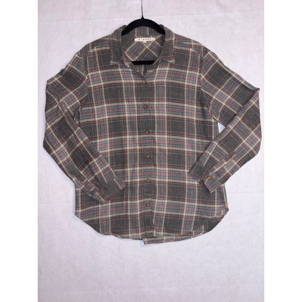 Xirena Gray Red Plaid soft Cotton Button Down Shirt Womens Small Made in‎ USA
